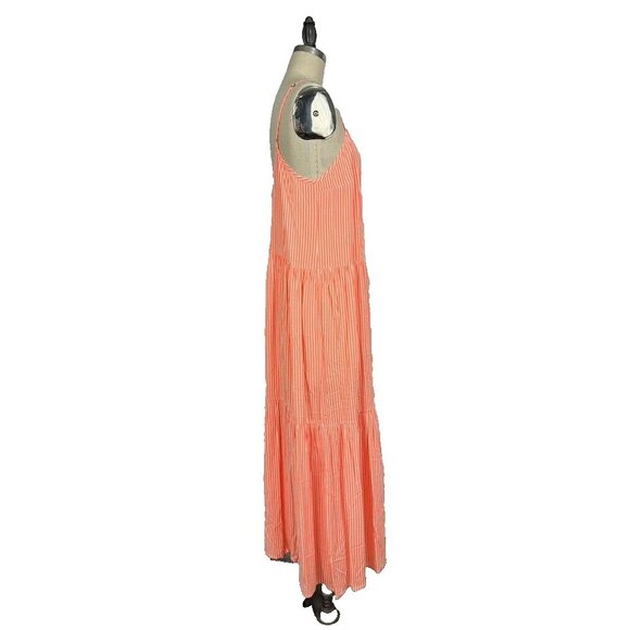 Mary Jo Swim Isaura Spritz Dress Orange Stripe Size M Boho Beach Coastal Tiered - Picture 6 of 13